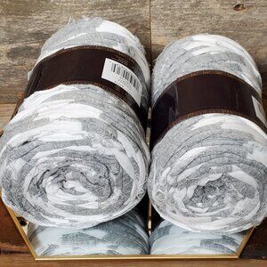 2 Skeins of Lion Brand Fettuccini Fabric Remnant Yarn - Grey & White 23.4oz